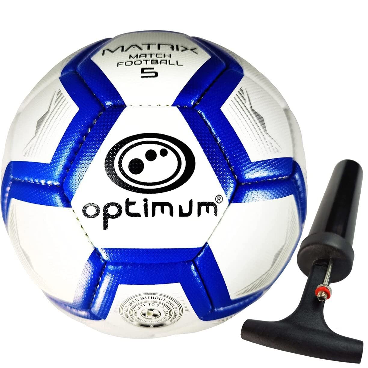 Optimum Football Ball Size 5 – Matrix All-Weather Training & Match Soccer Ball, Soft-Touch Durable PVC, Even Pressure, UV-Resistant, Ideal for Grass, Astro Turf & Hard Grounds - with Pump
