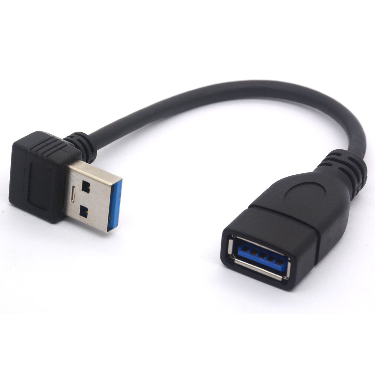OpenII Short USB 3.0 Extension Cable, 90 Degree Left Angled USB Type A Male to Female Lead 5Gbps Speed Extender Cord - 15cm (Down) — image 1