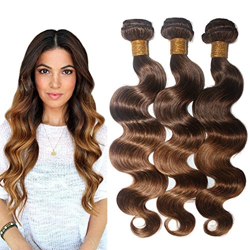 Kapelli Hair (TM) Ombre Brazilian Body Wave Virgin Hair 3 Bundles Hair Extensions 2 Tone #T4/30 Brown Auburn Human Hair Weave