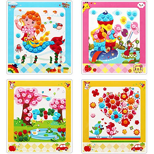 Lovyan Colorful Sticky Buttons and Diamonds Paintings Mosaic Sticker Art Sticky DIY Handmade Art Kits for Kids, Set of 8 (A)