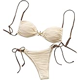 Verdusa Women's 2 Piece Textured String Bikini Set Tie Back High Cut Swimsuit Bathing Suit