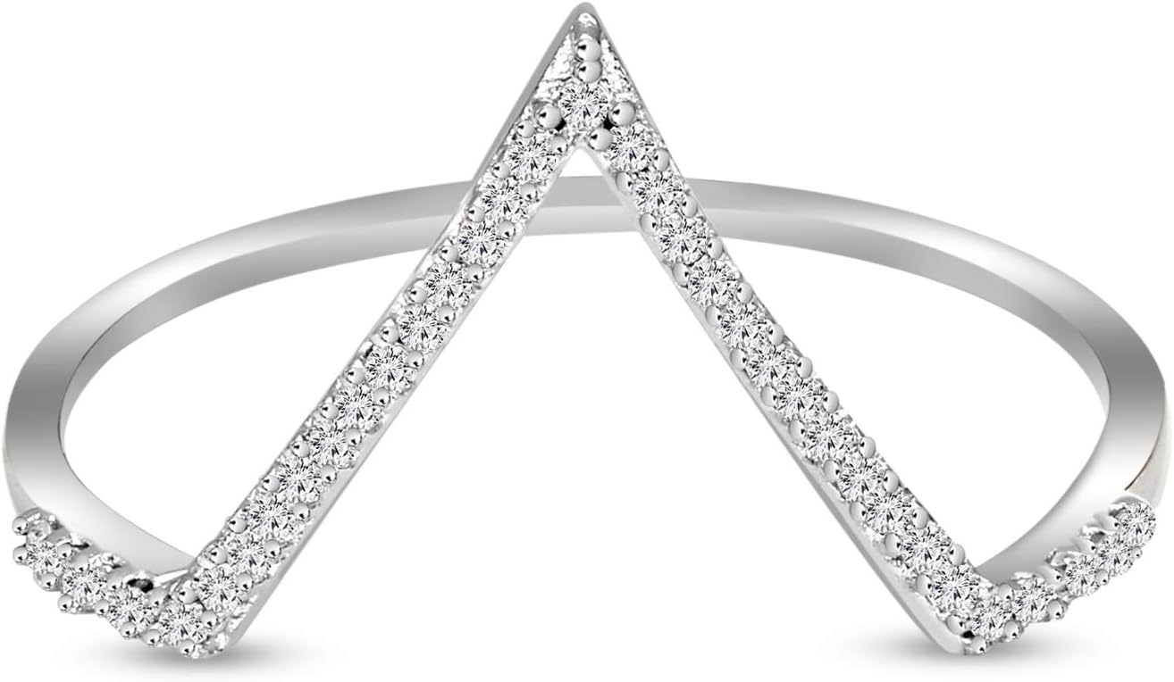 Lab Grown Diamond Ring 10K White Gold 1/10 carat Lab Created Diamond V Shaped Ring For Women ( 1/10 CTTW, GH Color, SI1 Clarity Diamond Jewelry For Women)