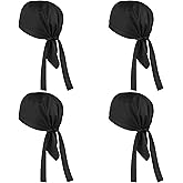 4 Pack Chef Bandana Chef Hat Wrap for Women Chefs Skull Caps for Men Black Kitchen Hats Cooking Cap Adjustable with Ties, Unisex