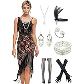YENMILL Peacock-inspired 1920s Gatsby Beaded Flapper Sling Dress Womens Vintage Cocktail Dress W/Complete Accessories Set