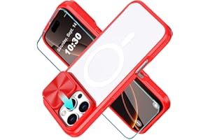 WATEFULL for iPhone 16 Pro Max MagSafe Clear Case with Slide Camera Lens Cover +1 Screen Protector, [Strong Magnets][Anti Yellow] Anti Scratch Back Women Case for iPhone 16 Pro Max 6.9"(Red)