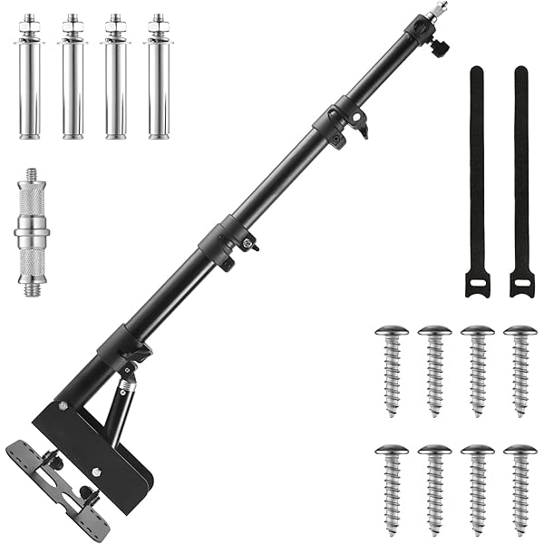 Ring Light Wall Mount with 45.7" Adjustable Boom Arm - Professional 360° Rotation Studio Photography Light Stand - 12lb/5.4kg Load Capacity for Salons, Makeup, Photography and Video Recording