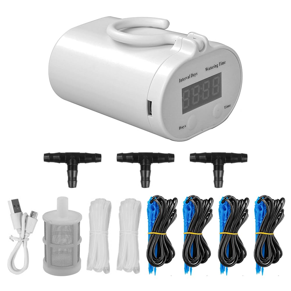 DollaTek Automatic Irrigation System Irrigates 1 to16 Potted Plants at the Same Time Two Watering Modes Holiday Drip Irrigation System for Flower Bed Patio Garden