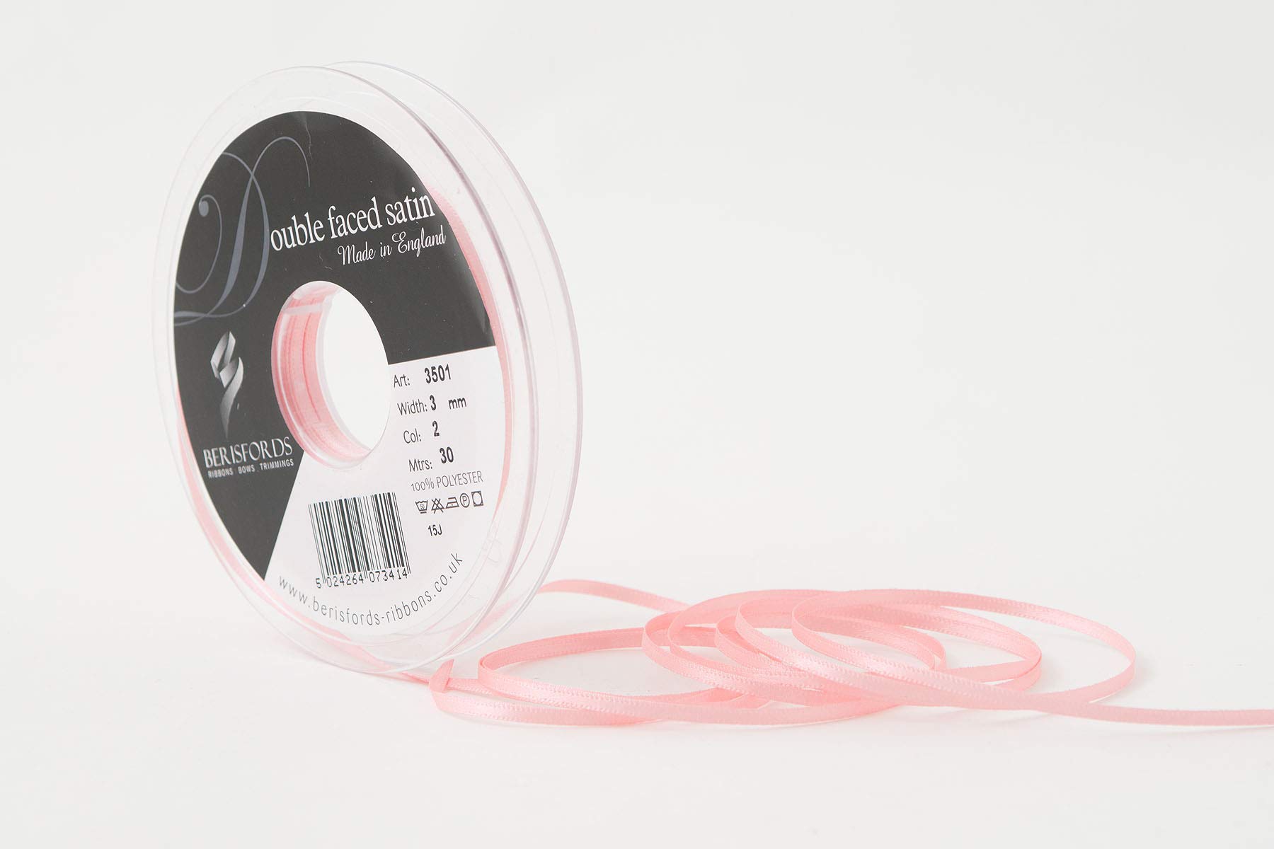 Berisfords Double FACE Poly Satin Ribbon, Pink, 3 mm