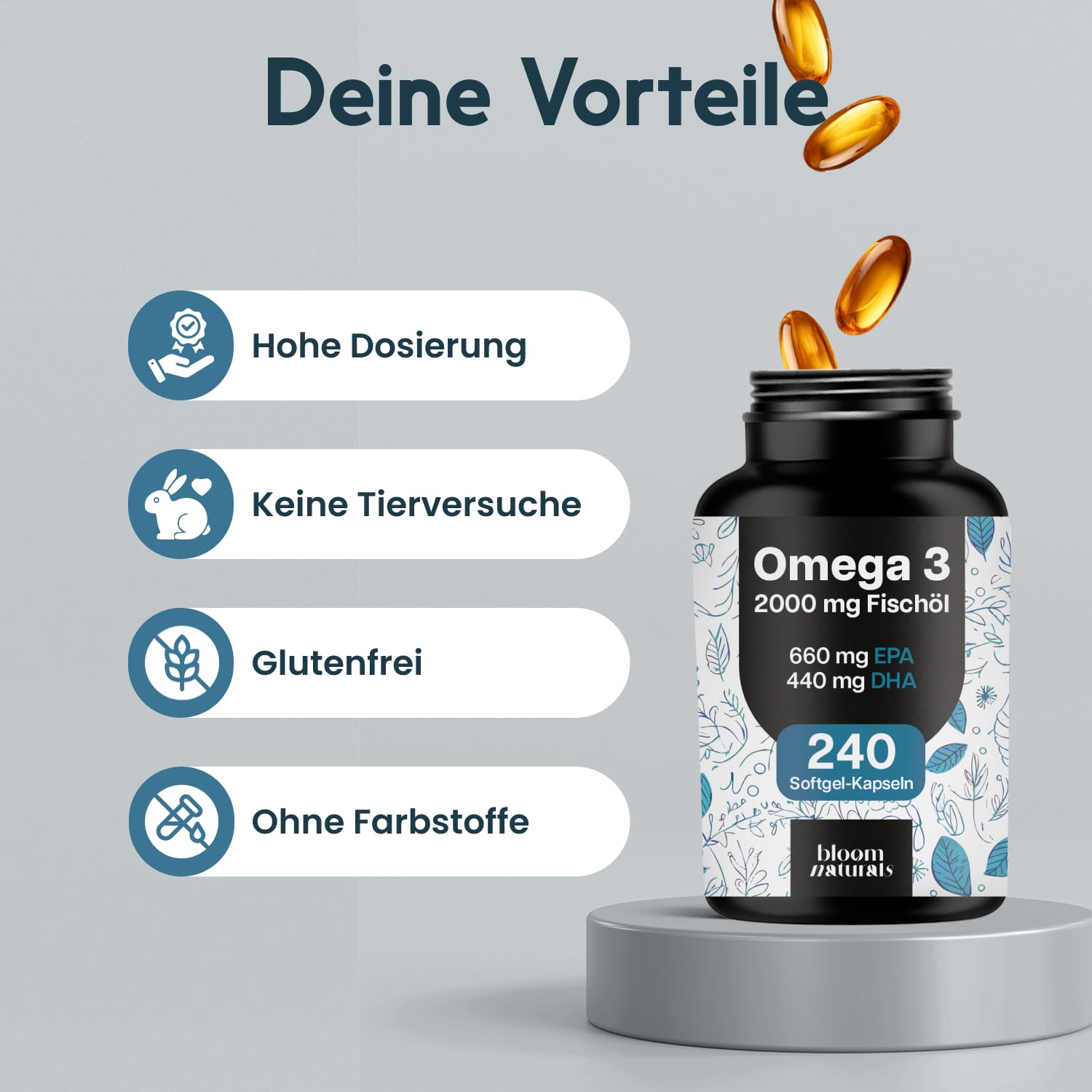 Omega 3 Kapseln hochdosiert 2000mg Fischöl - 240 Softgel-Kapseln - davon 660 mg EPA und 440 mg DHA - Unterstützt die Gesundheit von Herz, Gehirn und Augen* - Produziert in Deutschland 4