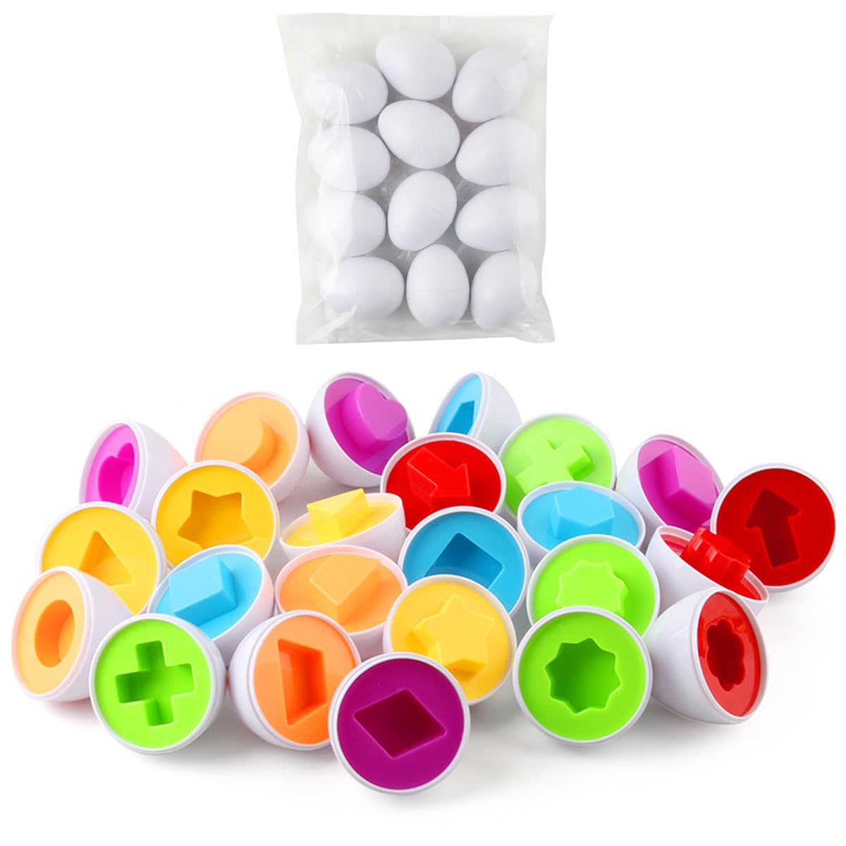 Spiritzohic Matching Eggs for Toddlers, 12 Pcs Plastic Easter Eggs Toys Color & Shape Recoginition Sorter Puzzle Montessori Sensory Educational Puzzle for 1 2 3 Year Old Kids Boys Girls