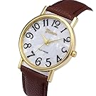 ODGear Watches, Women Retro Digital Dial Leather Band Quartz Analog Wrist Watch Watches (Brown)