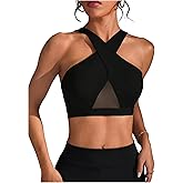 SweatyRocks Women's Criss Cross Mesh Sport Bra Racerback Workout Yoga Crop Tank Top
