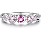 Breast Cancer Awareness Ring 925 Sterling Silver Cubic Zirconia Pink Ribbon Rings Survivor Jewelry Inspirational Gifts for Women