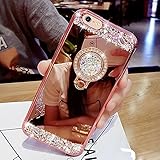 iPhone 8 Plus Case,iPhone 7 Plus Case,PHEZEN Luxury Crystal Rhinestone Soft TPU Rubber Bumper Bling Diamond Glitter Makeup Mirror Back Case with Ring Stand Holder for iPhone 7 Plus/8 Plus, (Rose Gold)