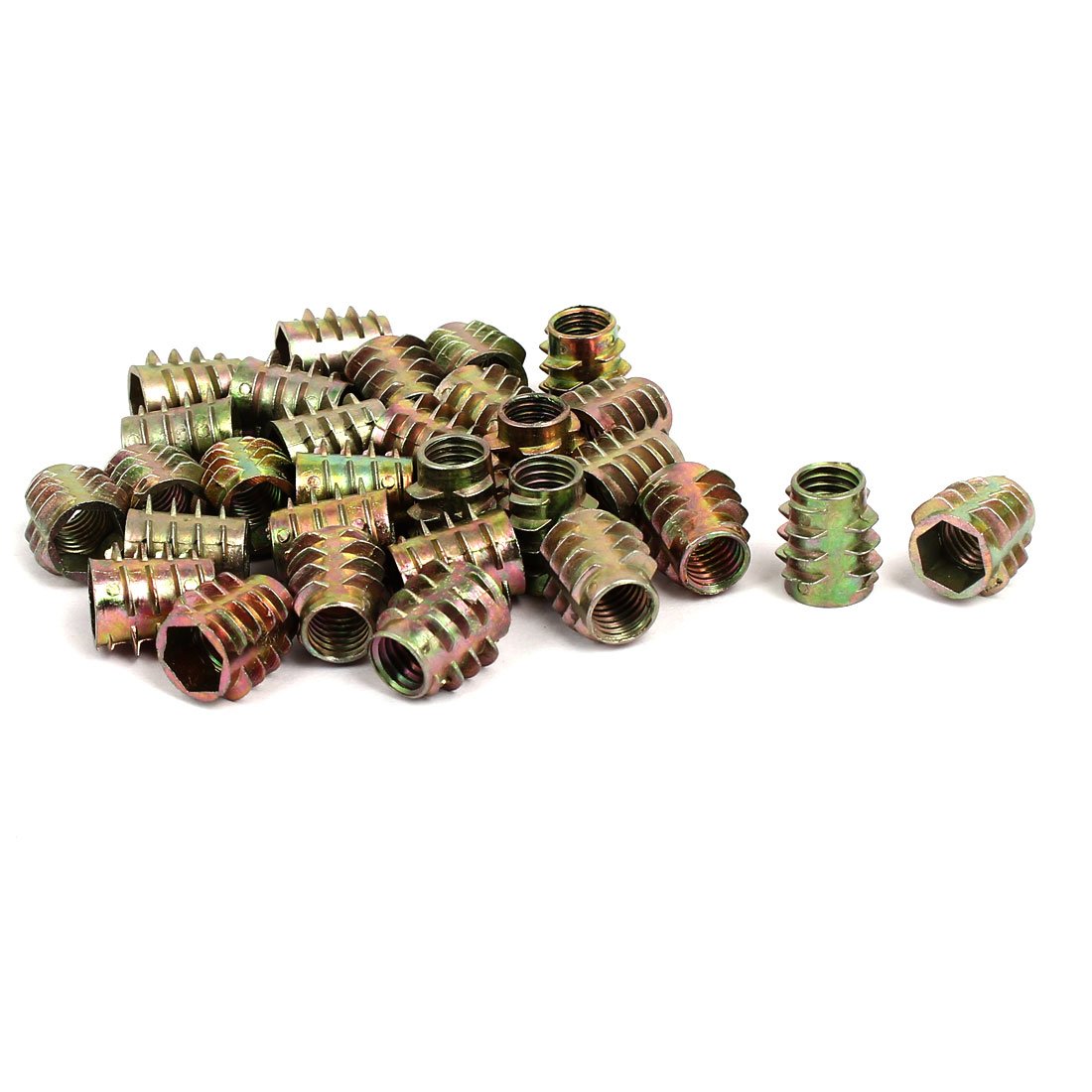 Sourcingmap M8x15mm Hex Socket Threaded Insert Nuts Bronze Tone 30pcs for Wood Furniture