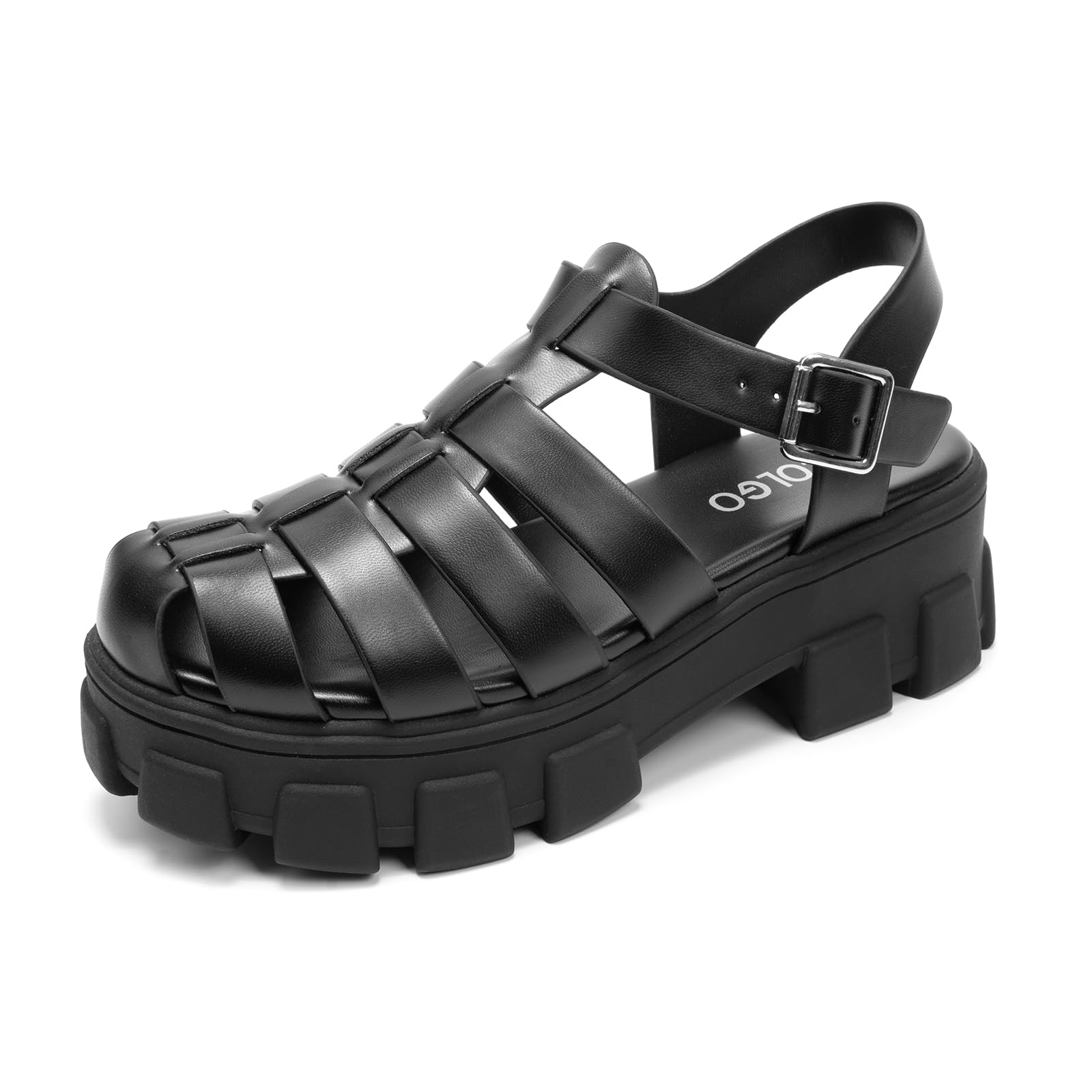Photo 1 of (BLACK 6) (USED/FAIR) Colgo Womens Platform Wedge Sandals Chunky Block Heeled Adjustable Buckle Fisherman Sandals for Summer(Black, 6)