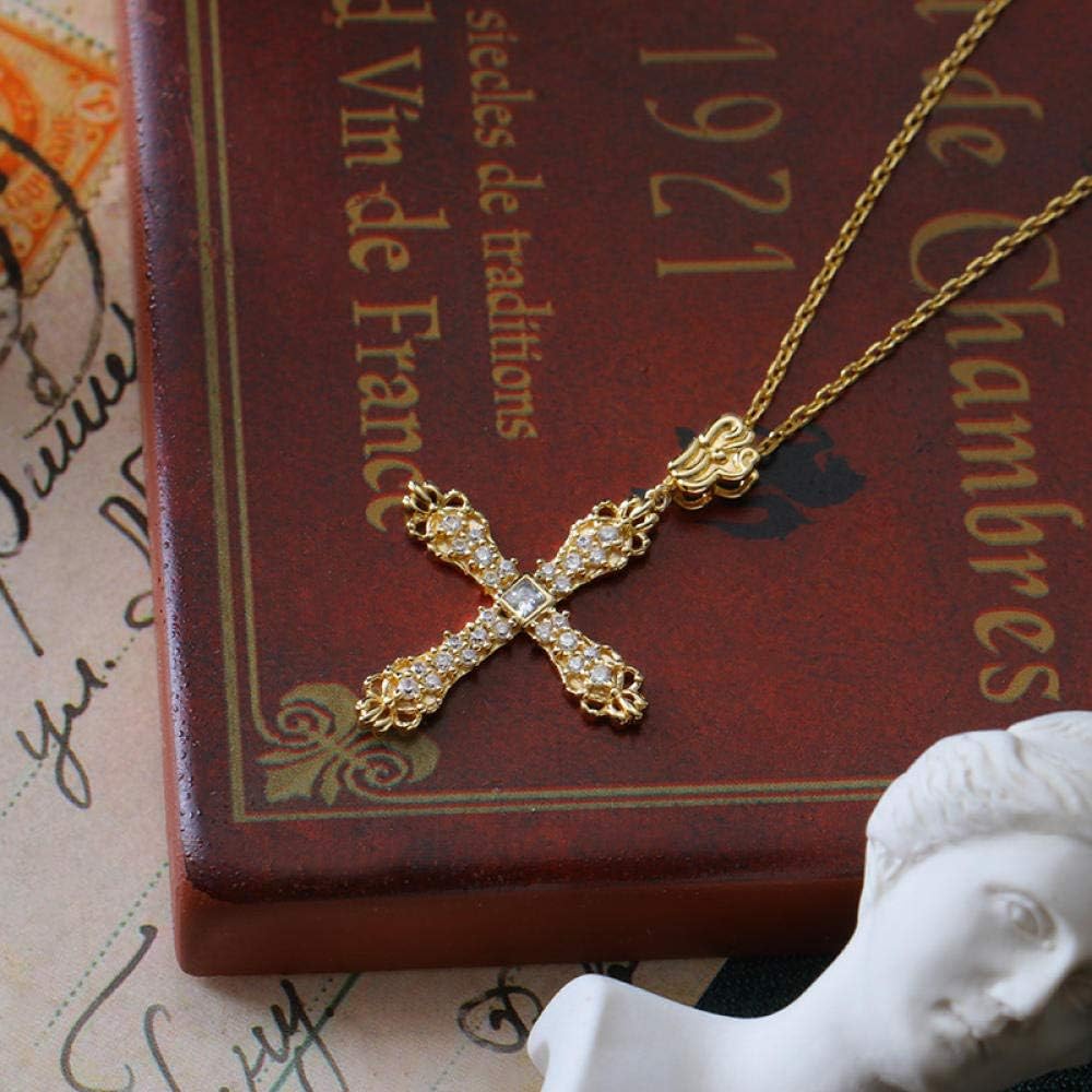 AZYPL Crystal Pendant Necklace Silver 925 Sterling Silver Full Diamond Cross Necklace with Zircon Pendant Clavicle Chain