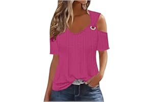 GENERIC Sexy Clod Sholuder Tops for Women 2024 Summer Hollow Out Eyelet Short Sleeve T Shirts Y2K Going Out Blouses Ladies Tunic Tops