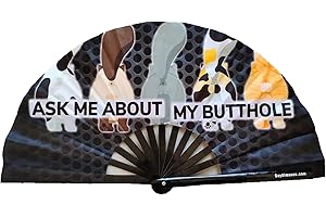 PandaTak Gay Pride Large Folding Fans, Bamboo Fan 13 inches with UV Reactive Ink, for LGBTQ Circuit Parties and Raves (Cat Butt)