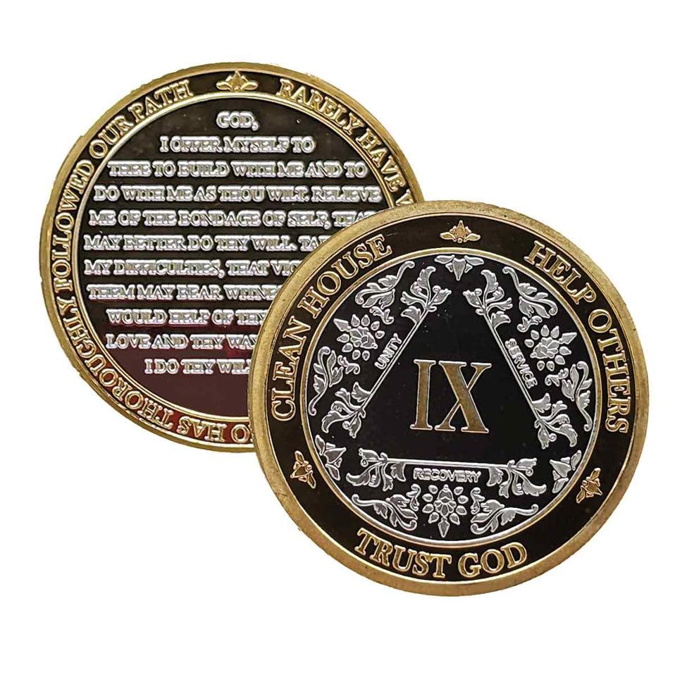 Silver & Gold Alcoholics Anonymous Medallion AA Coin Capsule Included (Years 1-50 Included) (Year 9)