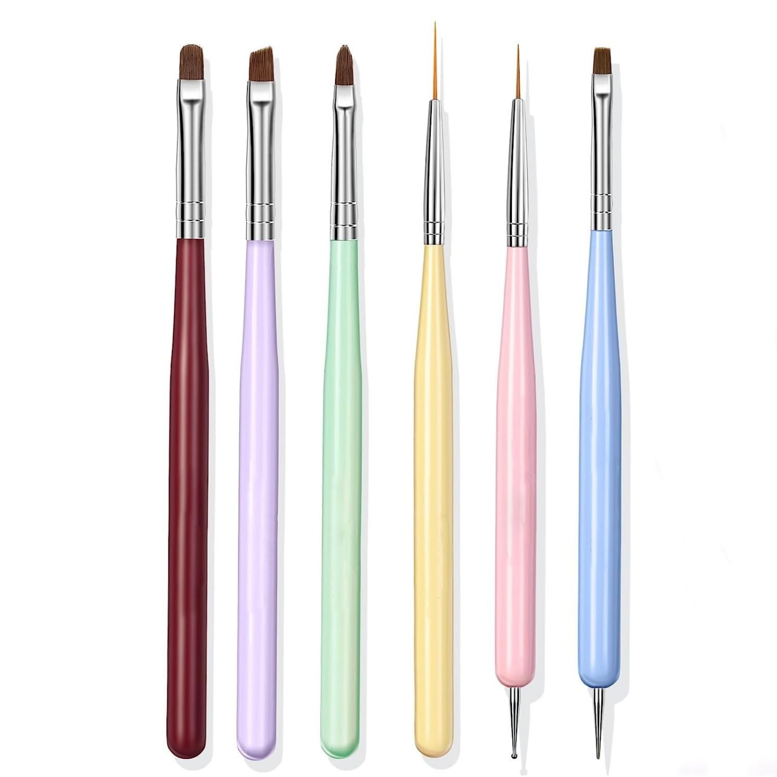 6PCS Nail Art Brushes Set, Nail Brushes for Nail Polish Nail Design Brush Gel Nail Brush for Nail Extension Nail Art Liner Brush Nail Dotting Pen Tools Multifunctional Nail Brushes for Nail DIY