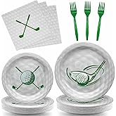 96Pcs Golf Party Supplies Disposable Tableware Set Serve 24 Guests Include Golf Paper Plates and Napkins Green Plastic Forks Sports Theme Retirement Golf Birthday Party Decorations