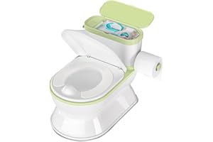 CheerTry 2-In-1 Toddler Potty Training Toilet - Larger Potty Chair & Detachable Training Seat for Boys & Girls Ages 1-3 with Flushing Sound, Wipes Storage, Toilet Paper Holder - Green