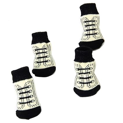 Calcetines Non-Slip para Perro Gato Patrón de Garra Shoelace Negro Blanco L