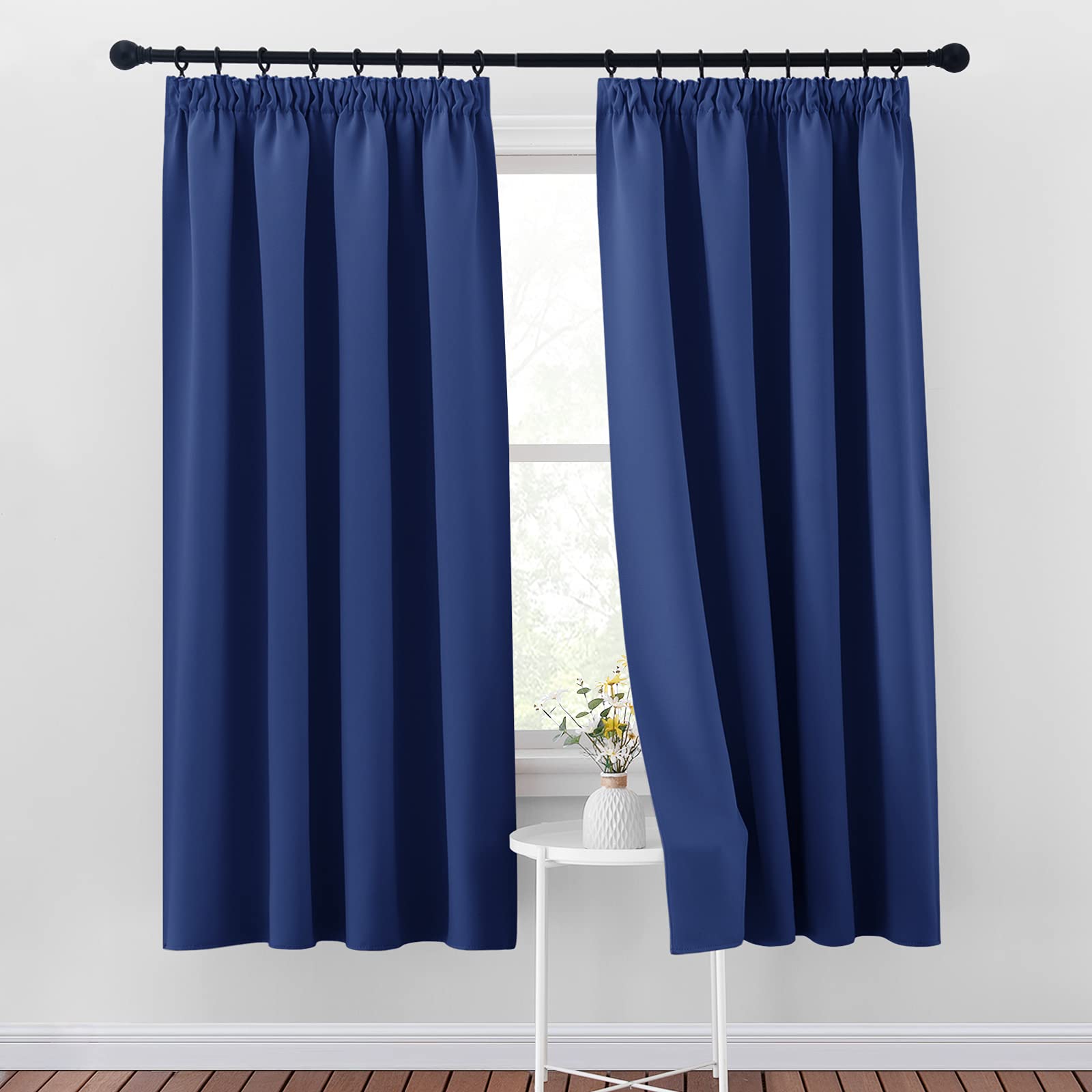 PONY DANCE Blackout Thermal Curtains - 72 Drop Blue Draperies Room Darkening Pencil Pleat Energy Saving Window Treatment Curtain Drapes for Bedroom, 2 Panels, W46 X L72 โ image 1
