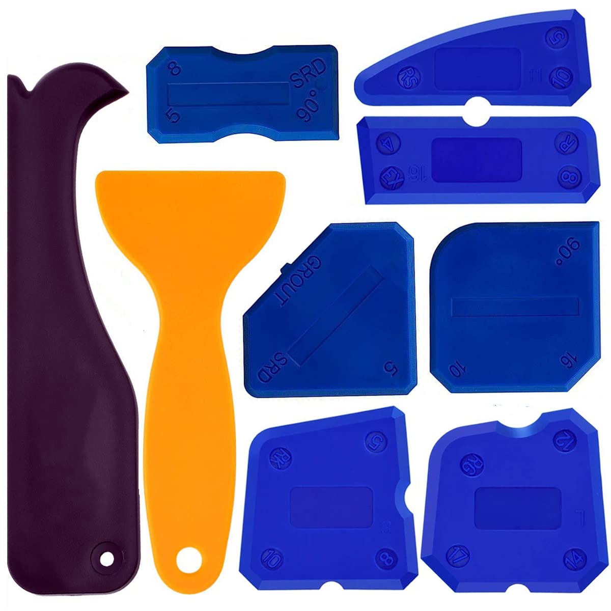 Caulking Tool Kit, Silicone Sealant Finishing Tool Grout Scraper Caulk Remover and Caulk Nozzle, 9 Pieces