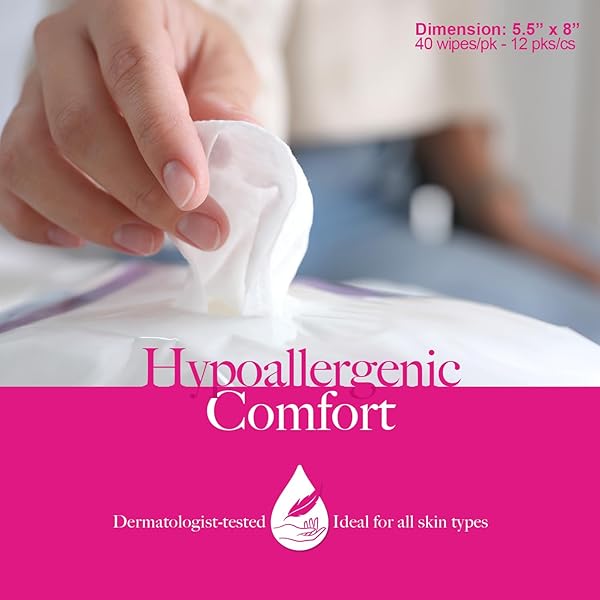 DYNAREX HERCARE FEMININE HYGIENE WIPES – 12 PACK, 40 WIPES PER PACK – 5.5″ X 8″ PH-BALANCED, ALCOHOL-FREE, HYPOALLERGENIC, RESEALABLE PACKS, TRAVEL ESSENTIALS FOR WOMEN