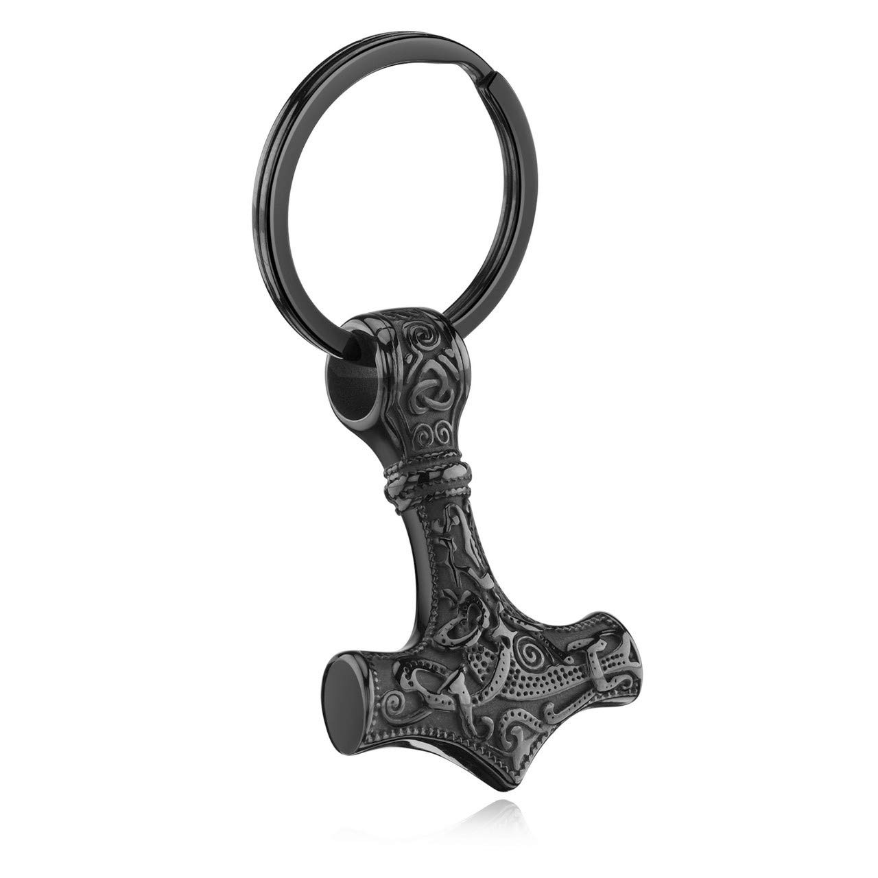 PiercingJak Key Fob for Men and Women, Viking Thor’s Hammer Pendant, Celtic Knot, Silver/Black, black, 44*31mm,