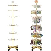 Exttlliy 6 Tier Retail Display Stand Store Display Rack, Gold | Metal Spinning Display Stand Rack with Wheels Keychain Jewelry Stocking Hat Display Stand with Hooks for Malls, Retail Store