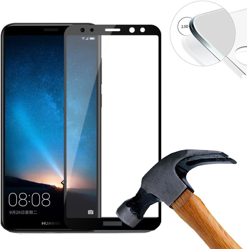 Lusee 3 Pack Screen Protector for Huawei Mate 10 Lite 5.9 [Full Coverage] Tempered Glass [9H Hardness] [HD Clear] Anti Scratch/Anti Fingerprint 2.5D Screen Protector for Huawei Mate 10 Lite Black