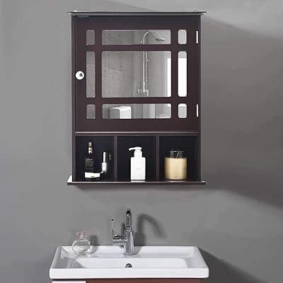 Buy Tangkula Mirrored Medicine Cabinet Bathroom Wall Mounted Storage Cabinet With Adjustable Shelf And 3 Open Compartments Espresso Online In Indonesia B08c2bp5tm