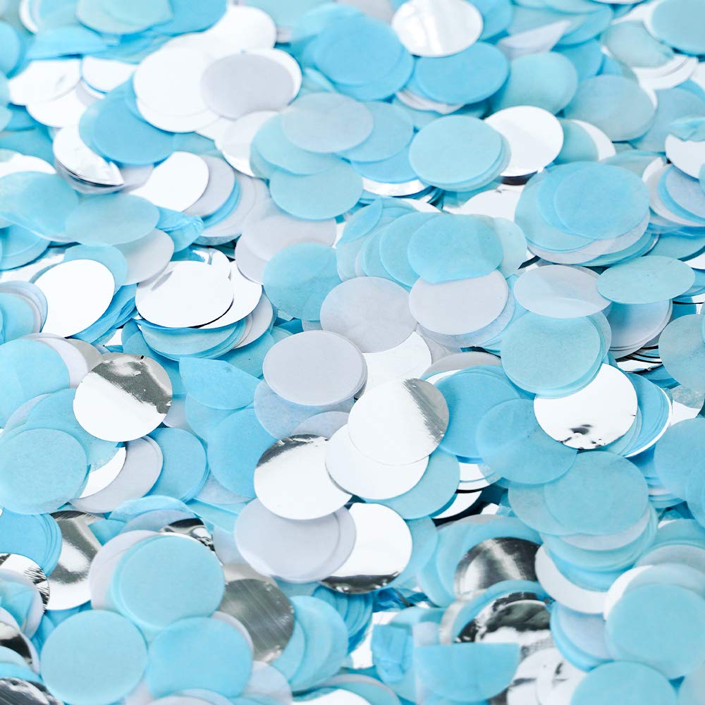 2.5cm Paper and Foil Confetti Blue Mix Round Tissue Confetti 6000pcs for Parties Weddings Birthday Party Balloon Table Decoration (Blues, White, Silver)