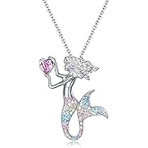 luomart Fashion Mermaid Birthstone Necklace Jewelry White Gold Plated Austrian Crystal Pendant Gifts for Women