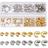 Beebeecraft 200Pcs Crimp Beads 4/5.5/6.5/8mm 18K Gold Plated 304 Stainless Steel Knot Covers Half Round Open Crimp Bead for Jewelry Making Bracelet Necklace DIY Crafts Findings