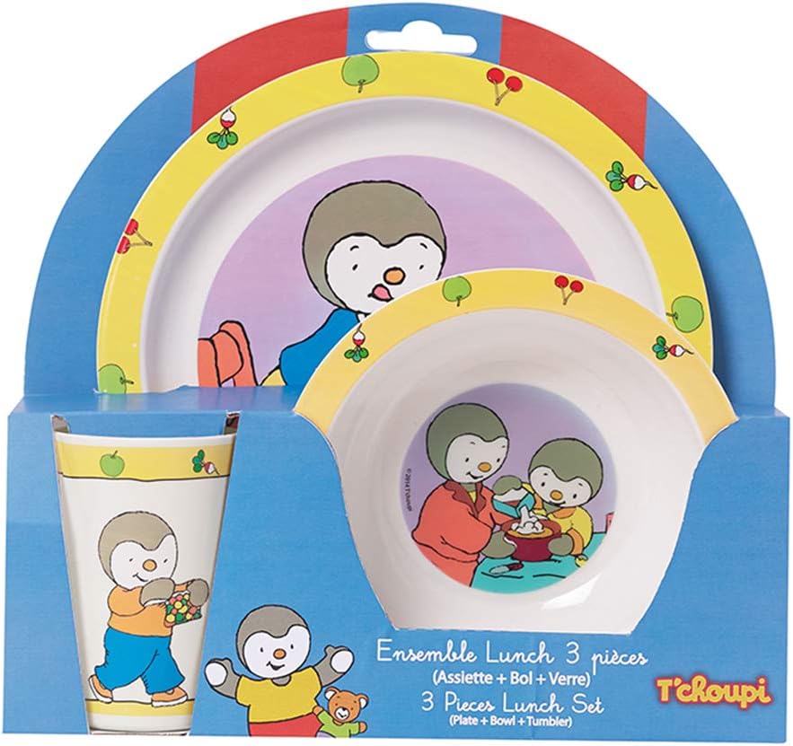 Fun House 005138 T Choupi Ensemble Repas Pour Enfant 1 Verre 1 Assiette 1 Bol Micro Ondable 250 Ml Amazon Fr Sports Et Loisirs