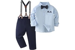 YALLET Toddler Baby Boy Clothes Suit Gentleman Wedding Outfits Formal Dress Shirt+Bowtie+Suspender Pants