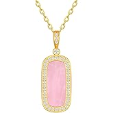 HOTIE Rose Quartz Pendant Necklace Dainty 14K Gold Plated Natural Healing Crystal Necklace Sterling Silver Energy Pink Stone Jewelry Gifts for Women Girlfriend