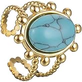 LadayPoa Simple Turquoise Ring, 18K Gold Plated Adjustable Boho Stackable Rings for Women, Western Eternity Wedding Band, Vintage Fashion Jewelry Gift