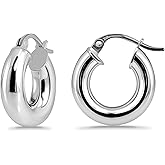 Hoops & Loops 925 Sterling Silver 4mm Thick High Polished Circle Click-Top Hoop Earrings for Women, Sterling Silver, Yellow & Rose Gold Flash Plated 15mm-50mm