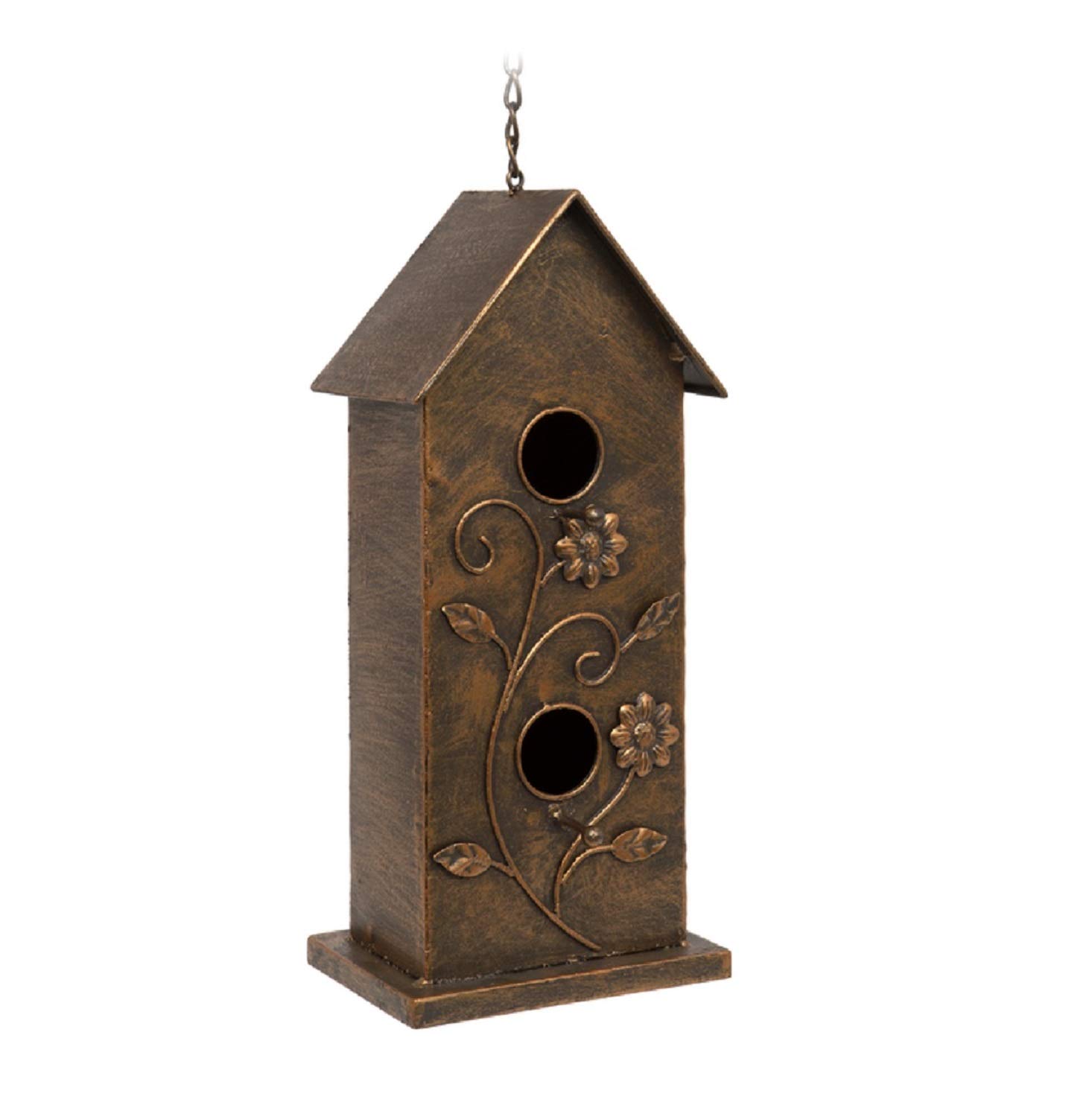 BellaMira Lifestyle Accessories Handmade Birdhouse Bird Hut Feeder For Outdoors Wooden Metallic Garden Decorative Ornament (Metallic Double Birdhouse)