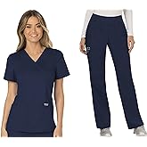 Cherokee Scrub Set for Women, Mock Wrap Top & Mid Rise Straight Leg Pant, Ultra Soft 2-Way Stretch Medical Uniform - CK00040C