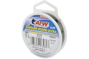 AFW American Fishing Wire Surflon Micro Ultra Nylon Coated 1x19 Stainless Steel Leader Wire - Knottable Fishing Leaders Saltwater & Fly Fishing, 6lb Test - 61lb Test, Bright, Black & Camo Colors