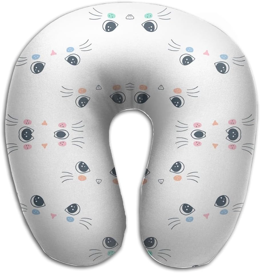 Cute Cat Face Memory Foam Travel Neck Pillow U Shaped Travel Neck Support Cushion