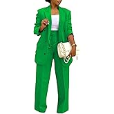 LROSEY 2 Piece Outfits for Women Dressy Double Breasted Blazer Jackets High Waisted Wide Leg Pants Suits Set Casual Business