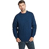 Aran Woollen Mills Inisheer Men’s Irish Cable Crew Neck Knit Sweater – 100% Merino Wool