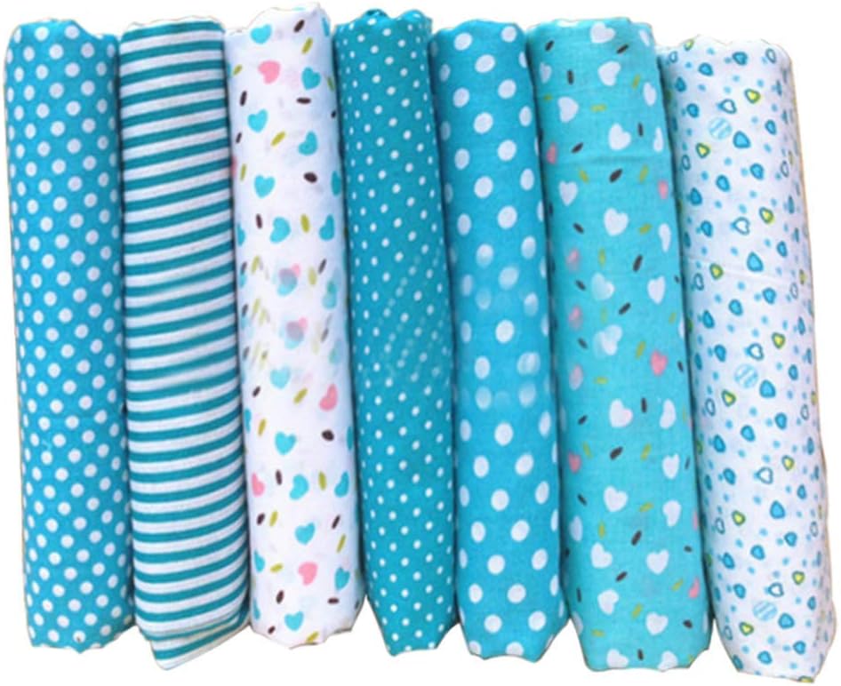 Cotton Fabric 7 Pcs Quilting Floral Series Craft Patchwork Sewing DIY Cloth Bundle(Blue)
